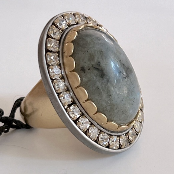 NWT Juicy Couture Labradorite & Faceted Crystal Oval 2-Tone Metal Statement Ring - Picture 3 of 8